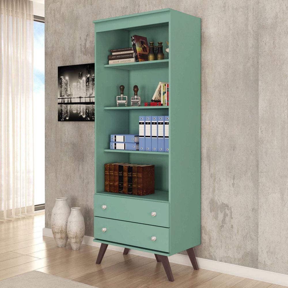 Estante para Livros 2 Gavetas 3 Prateleiras ESM 216 Retrô Movelbento Oliva