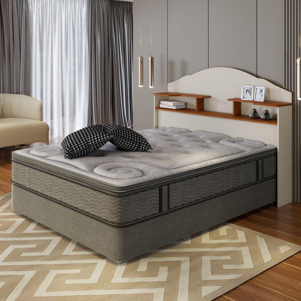 Cabeceira para Cama Box Casal com 2 Nichos Evelyn Carmolar Off White /Canela