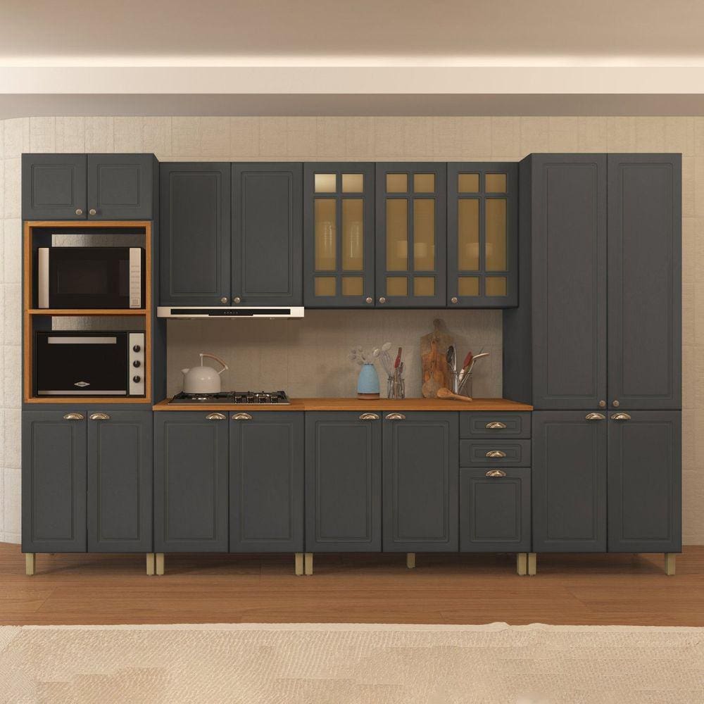Cozinha Completa 6 Peças 18 Portas 2 Gavetas Paris Indekes Cinza