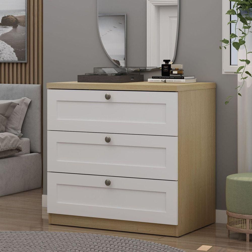 Cômoda 100% MDF 3 Gavetas Provençais Infinity Genialflex Savana/Branco