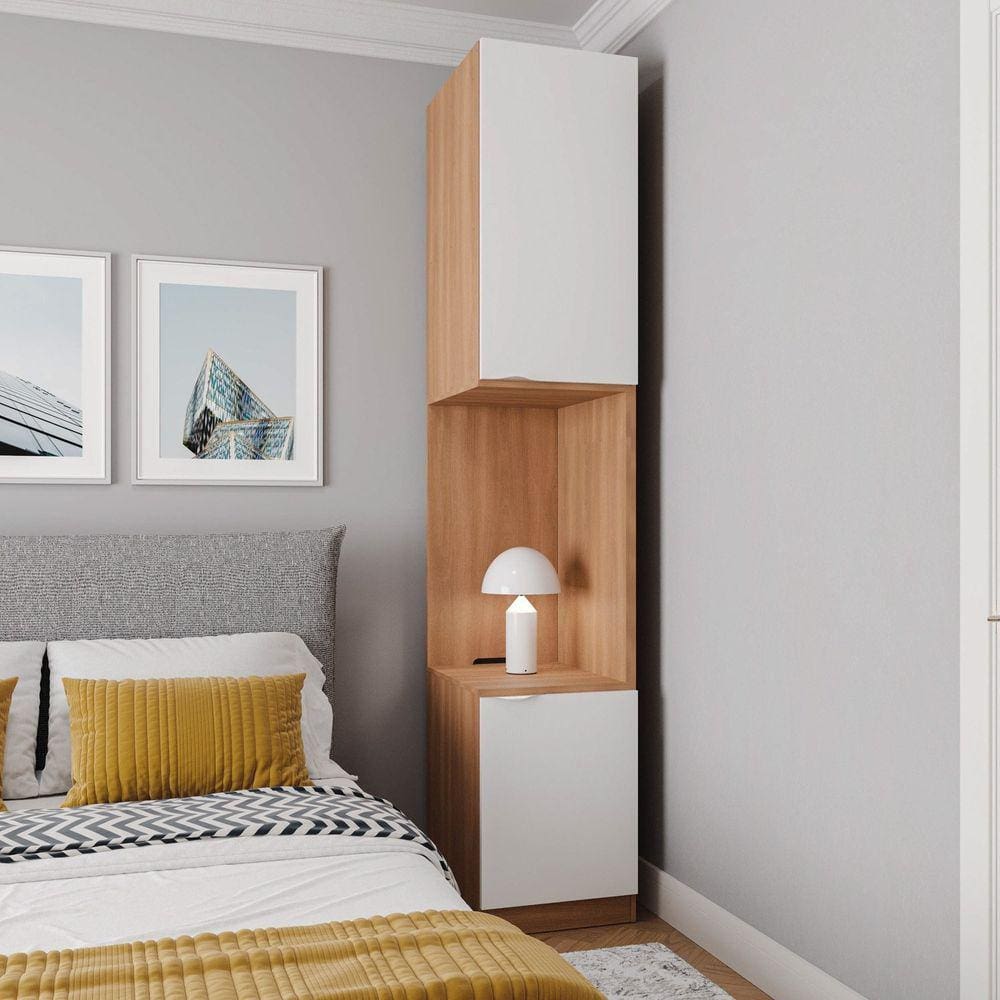 Mesa de Cabeceira Modular Direita Hera 2 Portas 1 Gaveta CabeCasa MadeiraMadeira Louro/Branco Geada