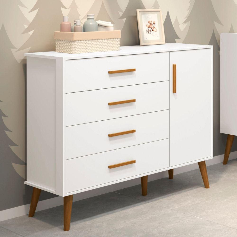 Cômoda Sapateira 4 Gavetas 1 Porta Isis Móveis Reller Branco