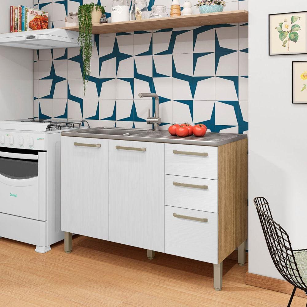 Balcão 120cm 3 Portas 2 Gavetas Versalhes Freijó/Supremo