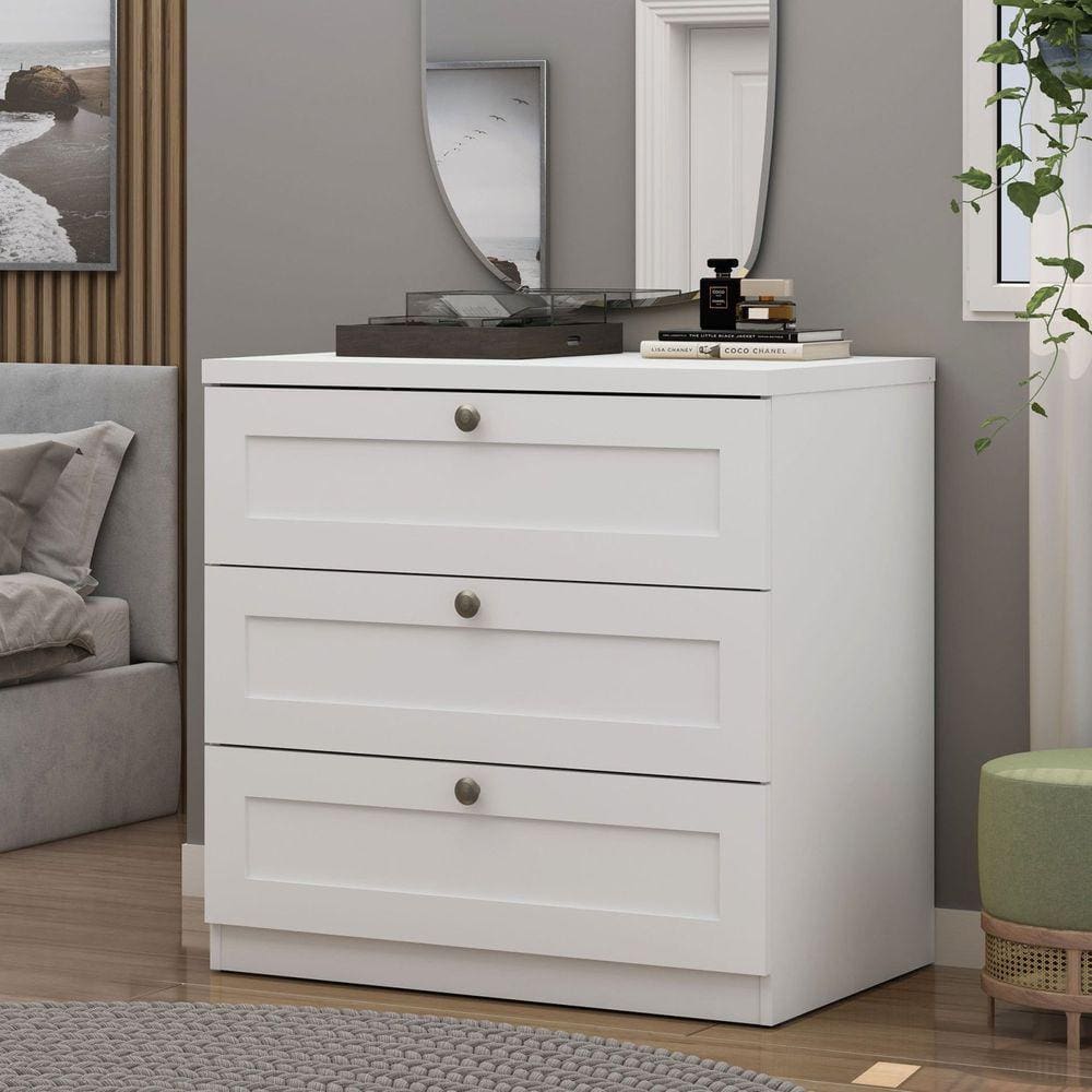 Cômoda 100% MDF 3 Gavetas Provençais Infinity Genialflex Branco Fosco