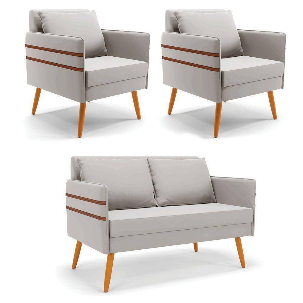 Kit 01 Namoradeira 02 Lugares E 02 Poltronas Cinza Castanho