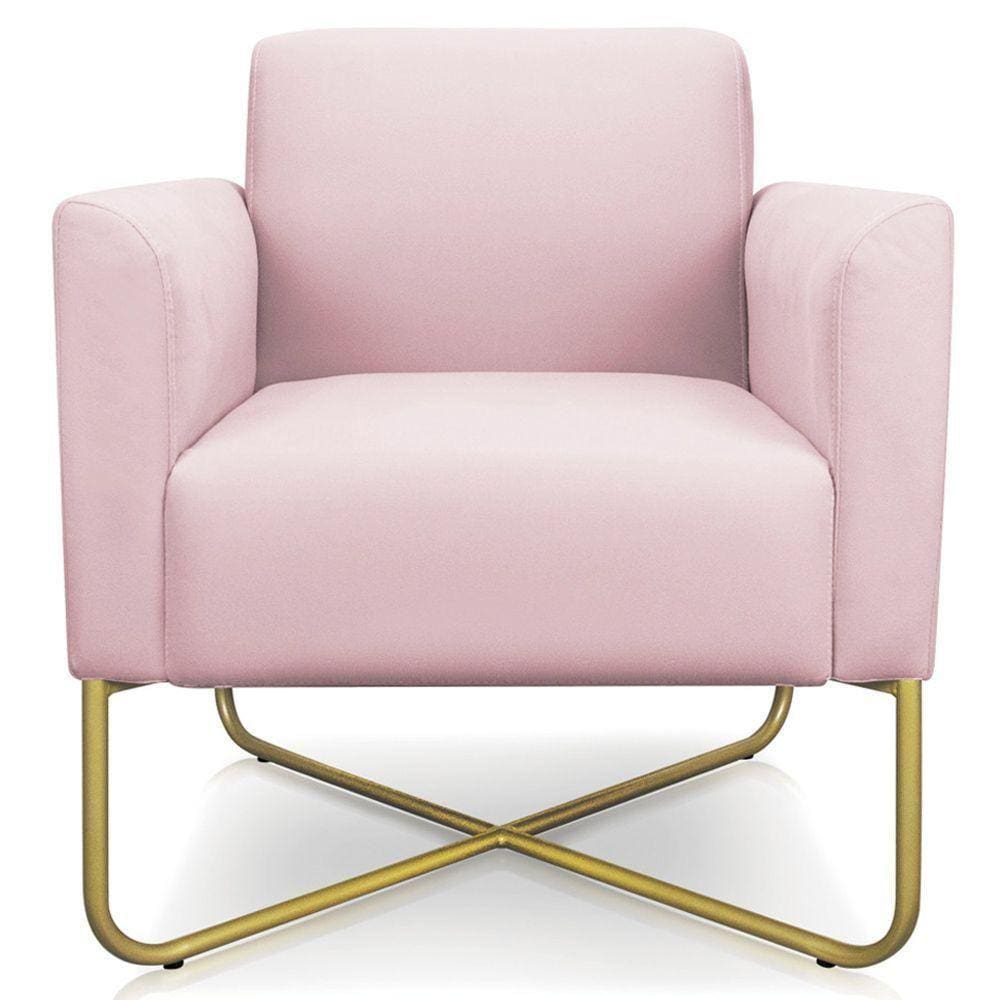 Poltrona Isabella Base X Suede Rosa Bebê dourado
