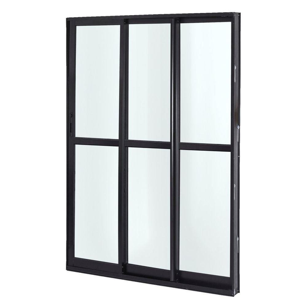 Porta de Alumínio Correr 210x200cm 3 Folhas Vidro Liso Atlântica Preto