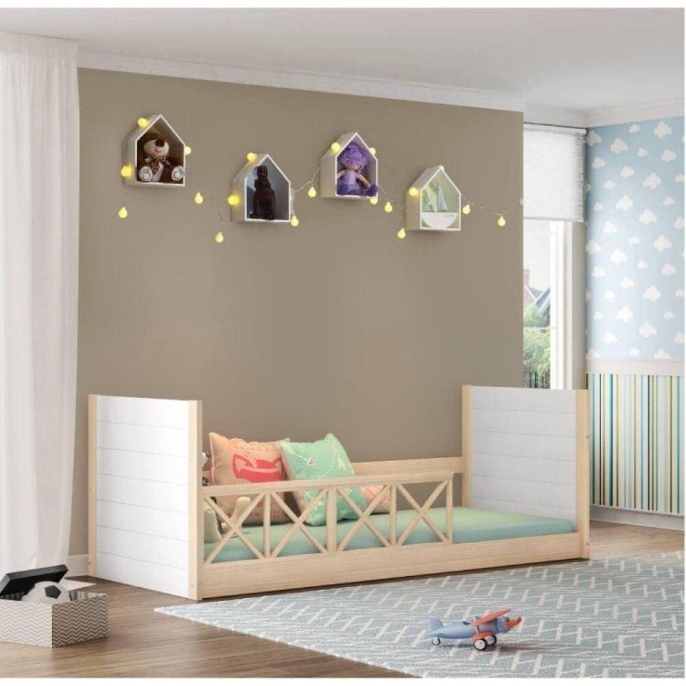 Cama Infantil Montessoriana Garden com Grades Casatema Marroml