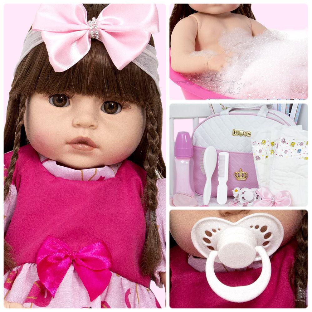 Boneca Bebê Reborn Silicone Realista Recem Nascido 18 Itens