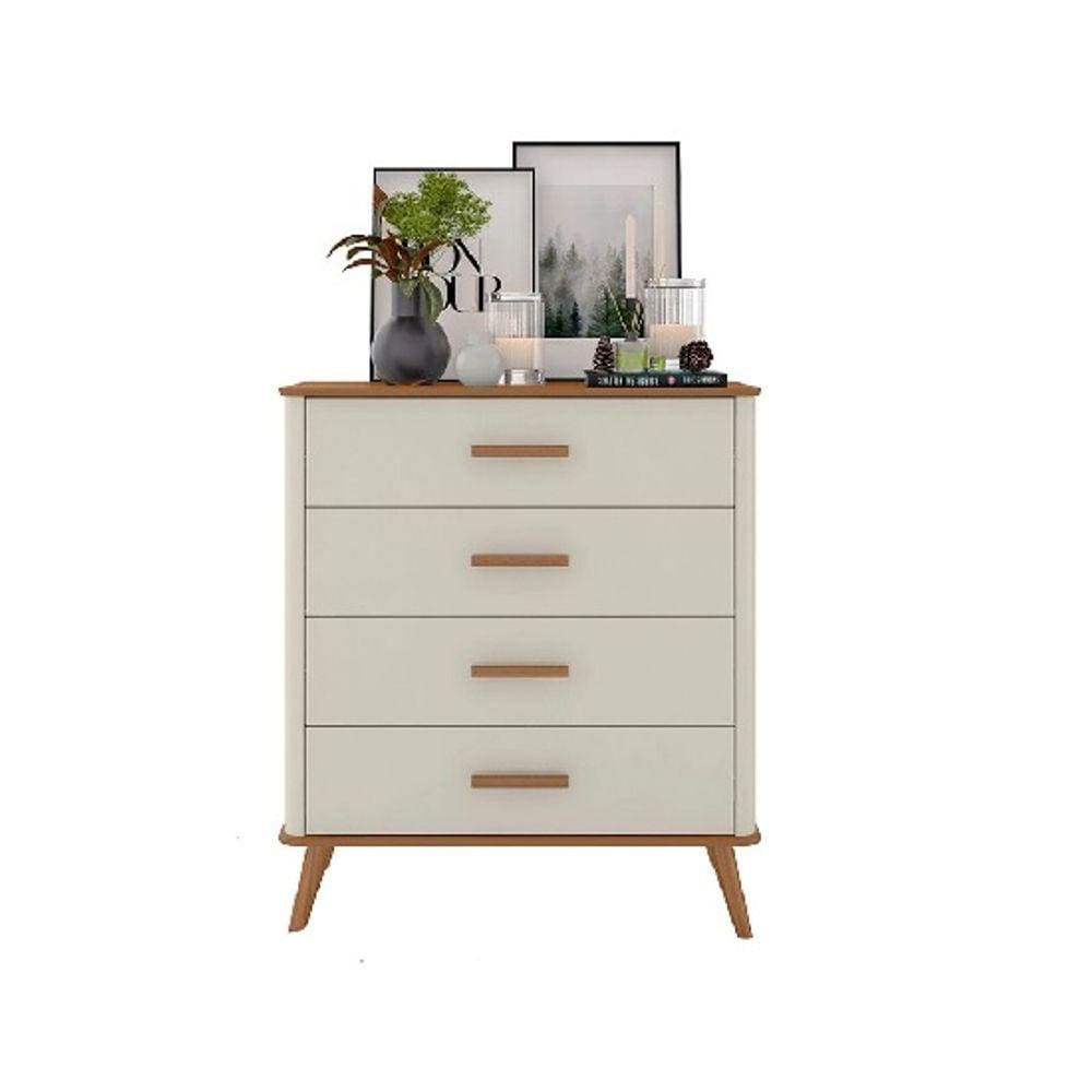 Cômoda Maitê 4 Gavetas Nature/Off White – Fabri Móveis