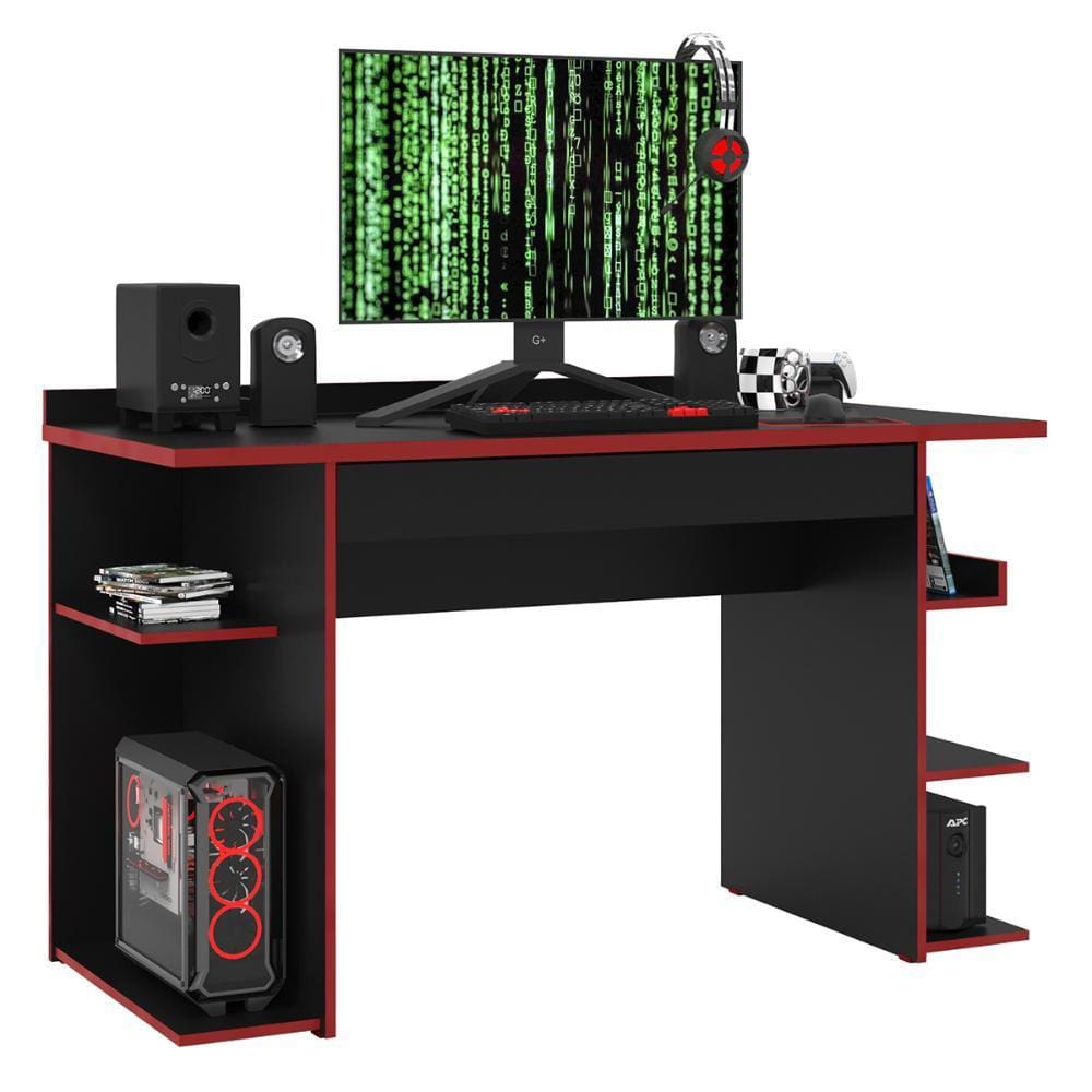 Mesa Gamer EJ Mesinha PC Escrivaninha de Computador 1 Gaveta Organizadora Compartimento para CPU - Preto/Vermelho - RPM Móveis