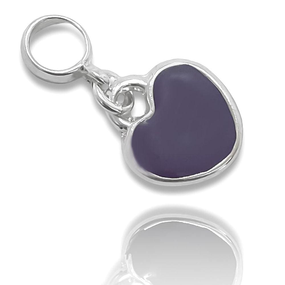 Berloque Charm Coração Roxo Banhado a Prata Semijoia