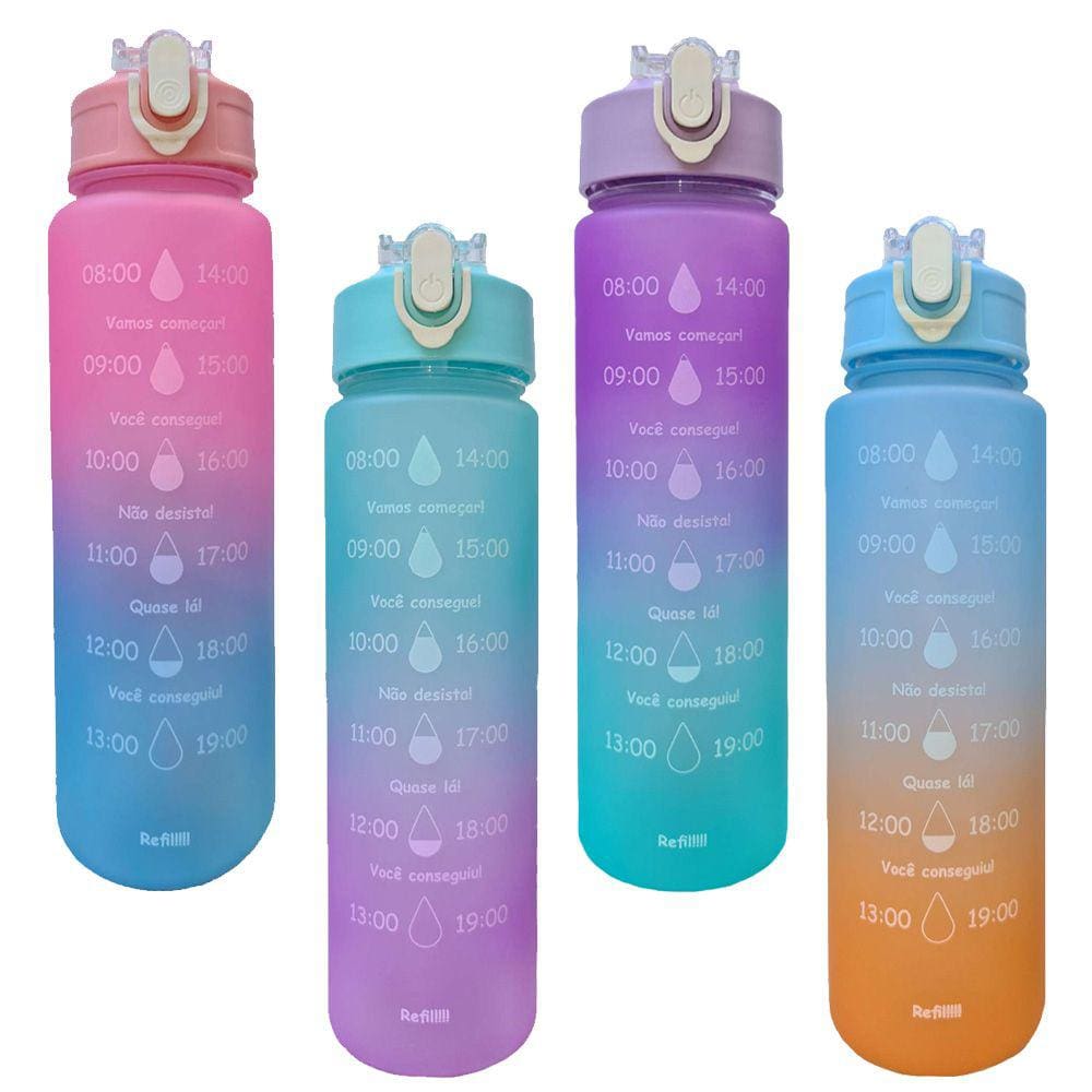 Garrafa Squeeze de Água Esportivo Tie Dye 750ml Anti Vazamento Frases Motivacionais e Adesivos