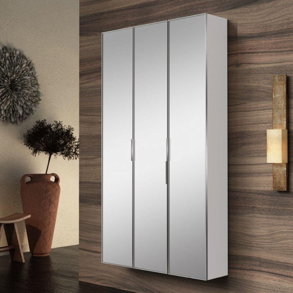 Armário de 3 Portas Vertical Espelhado Blu Branco