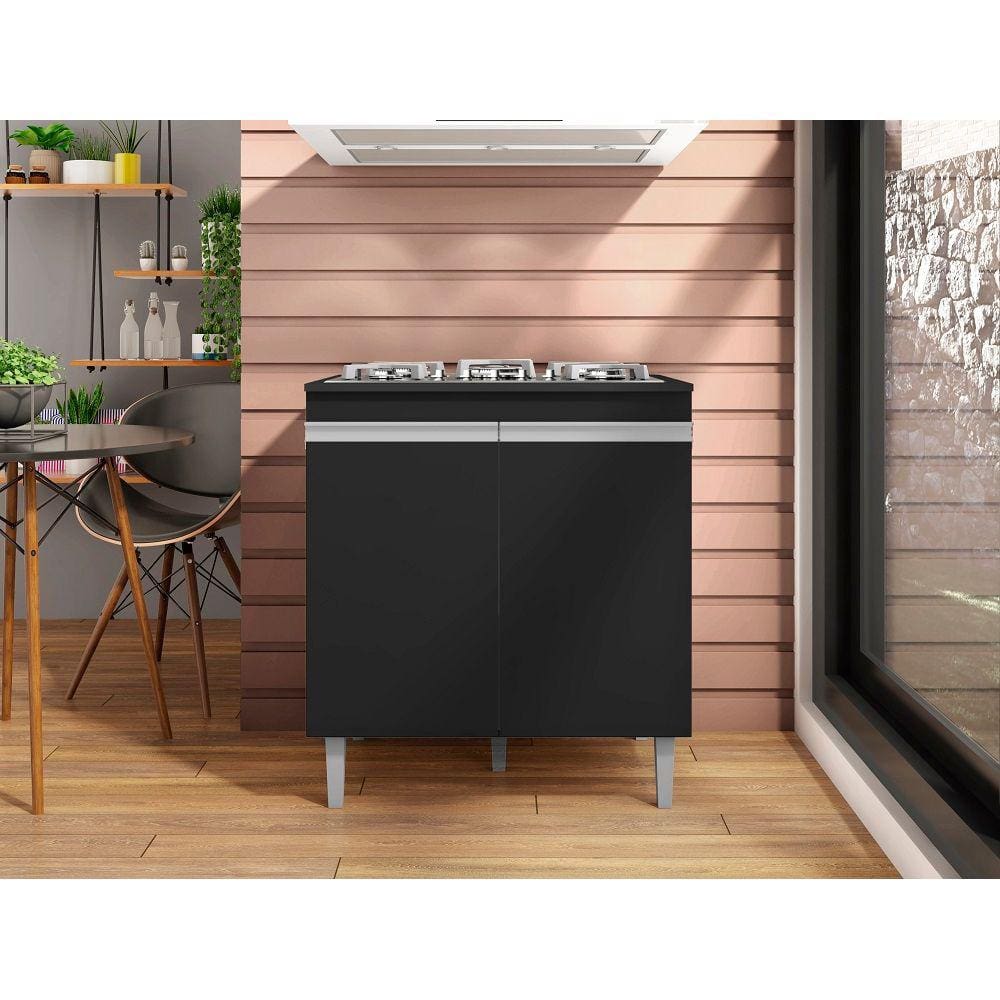 Balcão Cooktop Andréia Preto C/Tampo - AJL Móveis