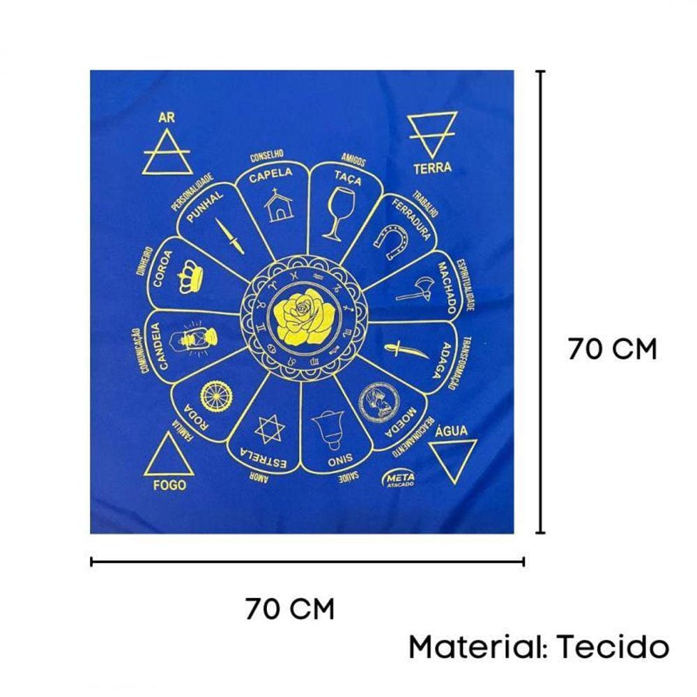 Toalha Tecido Jogo De Cartas Cigana Santa Sara 70X70 Cm Azul