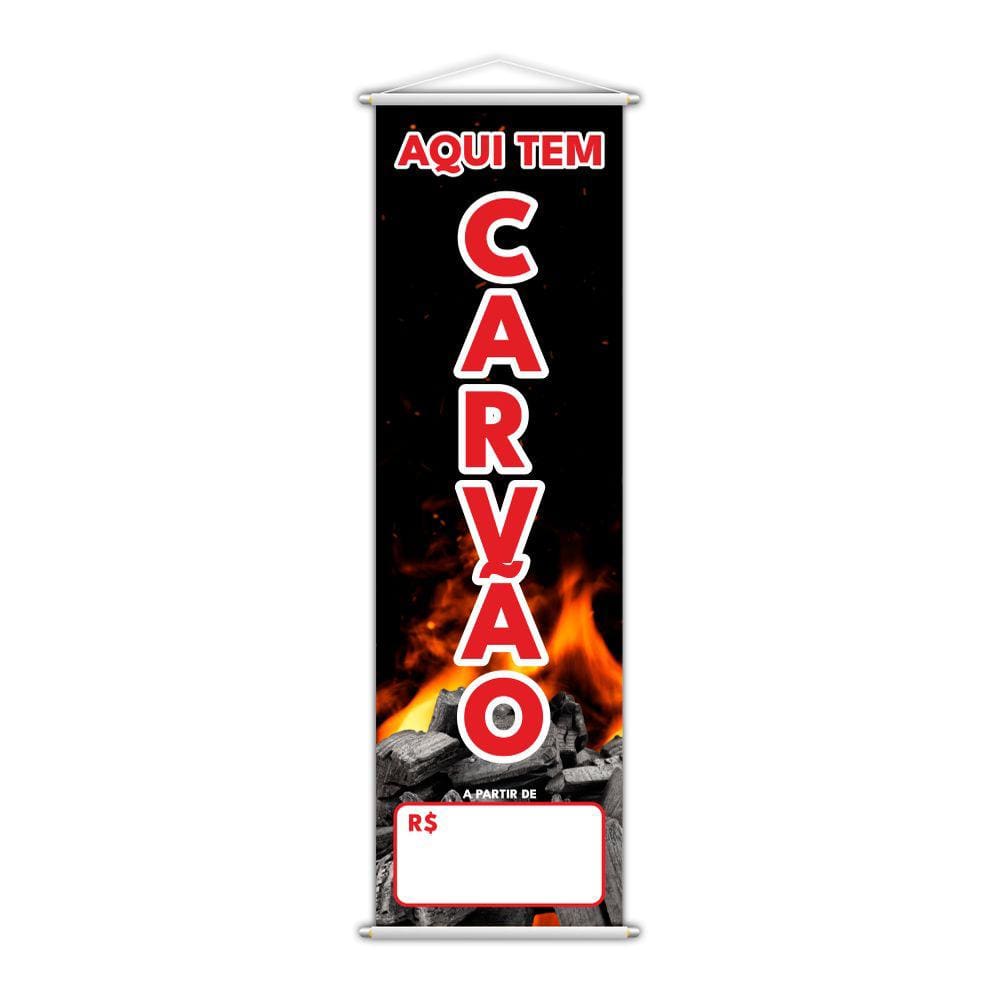 Banner Aqui Tem Carvão Preço Fundo Branco Lona 100x30cm
