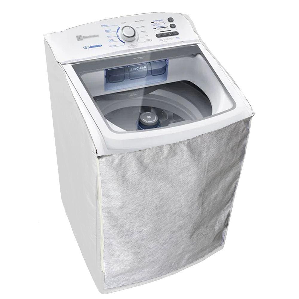 Capa Maquina de Lavar Electrolux Led 13 14kg Ziper Transparente Branca