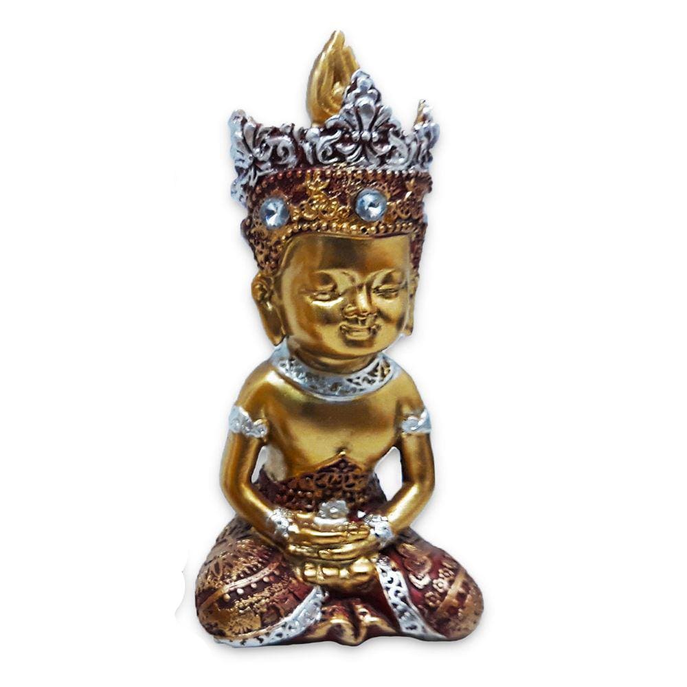 Buda Tailandês da Prosperidade Meditando Vermelho Gold 12cm