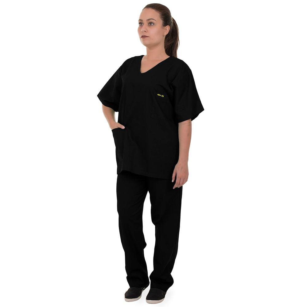 Pijama Cirúrgico Scrub 100% Algodão Preto Unissex Artipé