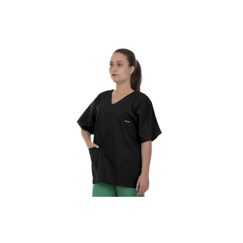 Blusa Pijama Cirúrgico Scrub Preto 100% Algodão Unissex Artipé