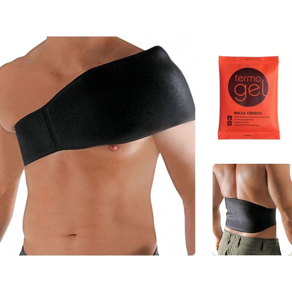 Kit Cinta Multiuso + Bolsa Gel Térmica Abdômen Costas Preto Artipé