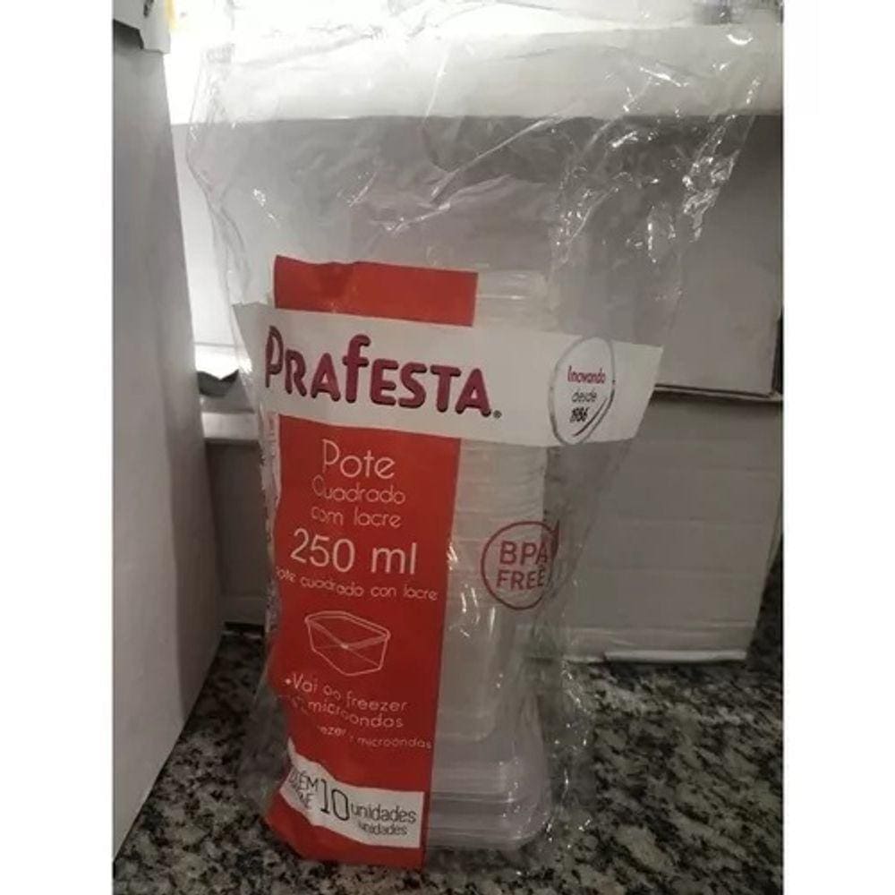 Pote Quadrado Com Lacre 250ml C/10 Unidades Prafesta