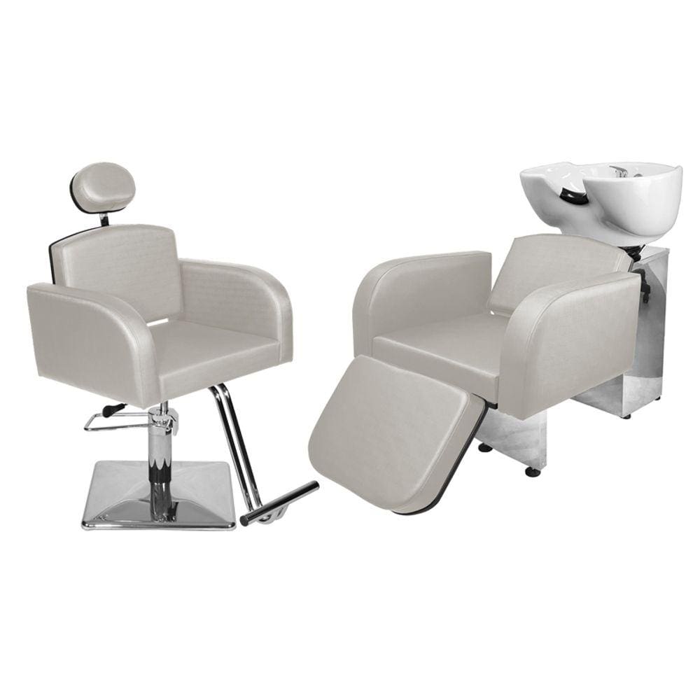 Kit Salão Destak Cadeira Recl Base Quadrada + Lavatório C/Ap Branco Facto