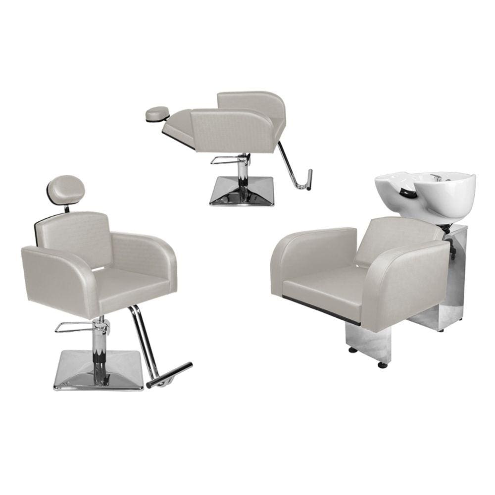 Kit Salão Destak 1 Cad Fixa + 1 Recl Base Quadrada + Lavatório Branco Fact