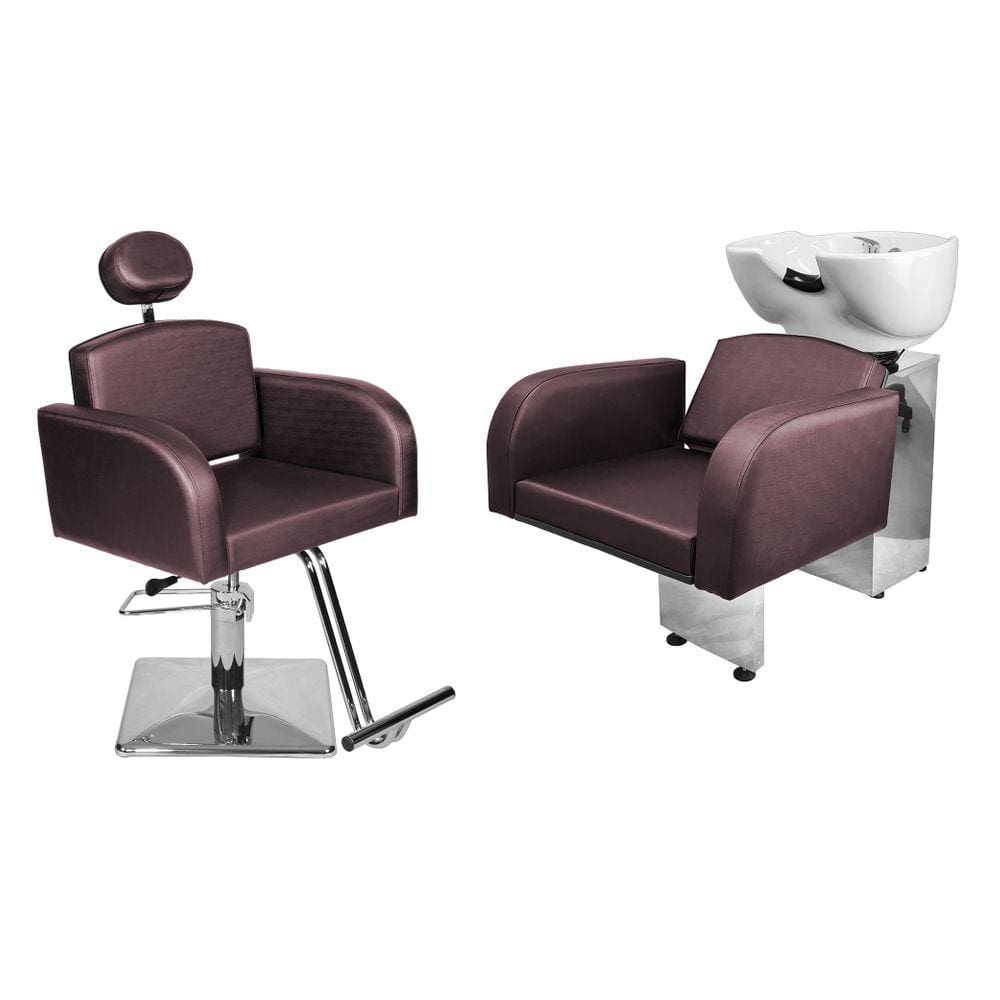 Kit Salão Destak Cadeira Reclinável Base Quadrada + Lavatório Vinho Facto