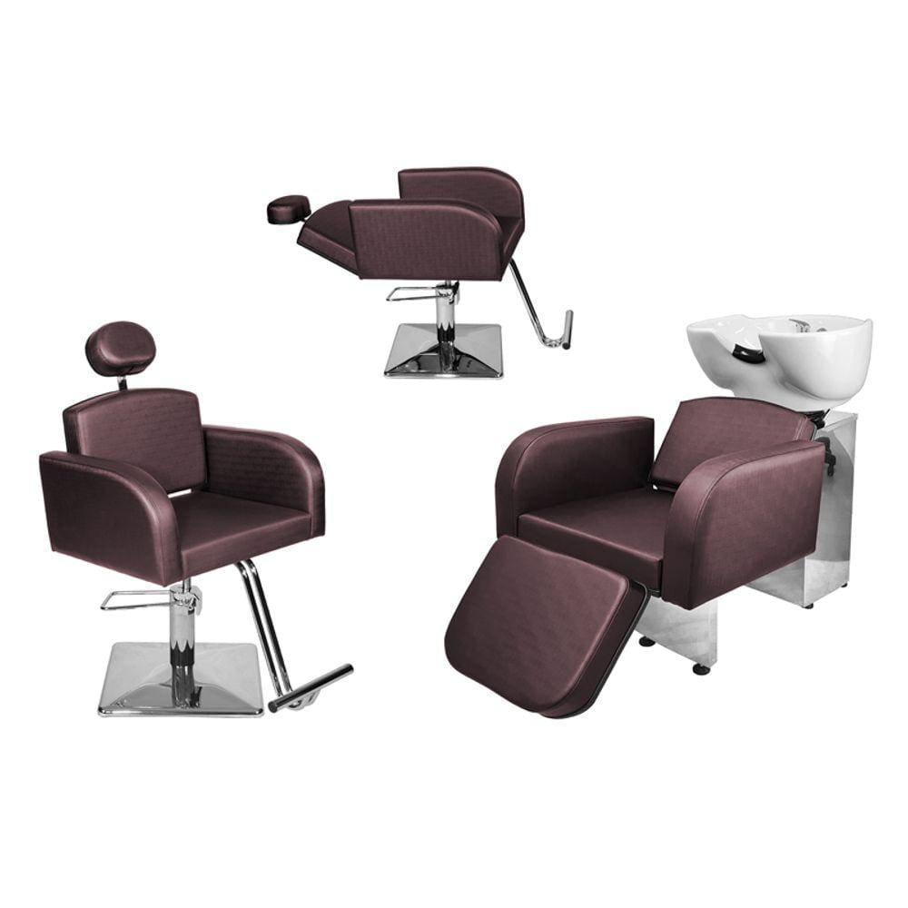 Kit Salão Destak 1 Fixa + 1 Recl Base Quadrada + Lavatório C/Ap Vinho