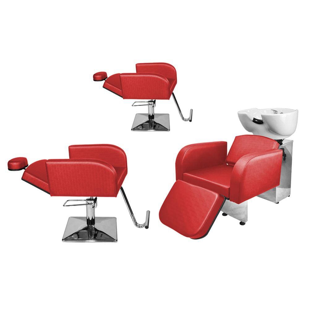 Kit Salão Destak 2 Cadeiras Recl Base Quadrada + Lavatório C/Ap Vermelho