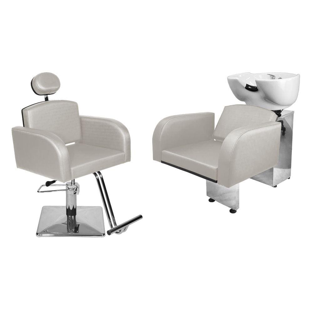 Kit Salão Destak Cadeira Reclinável Base Qaudrada + Lavatório Branco Facto
