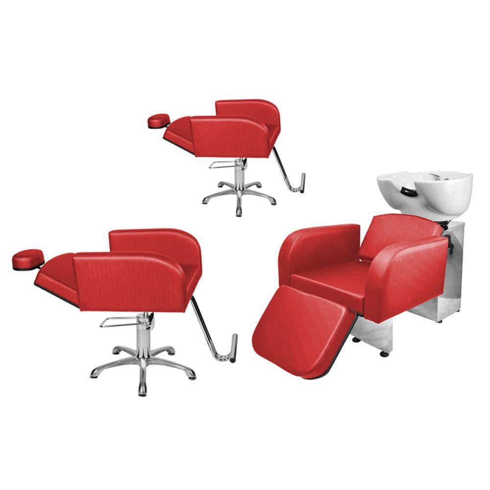 Kit Salão Destak 2 Cadeiras Recl Base Estrela + Lavatório C/Ap Vermelho