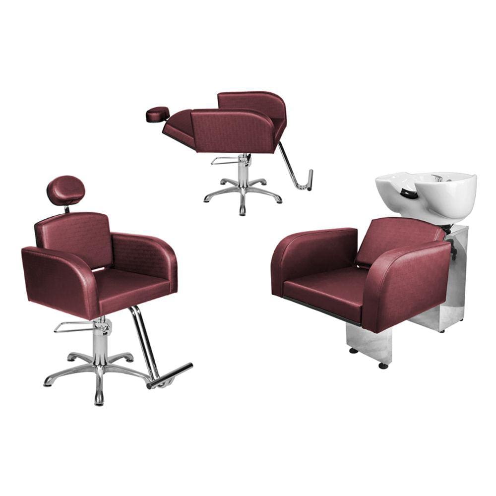 Kit Salão Destak 1 Cad Fixa + 1 Recl Base Estrela + Lavatório Bordô Facto