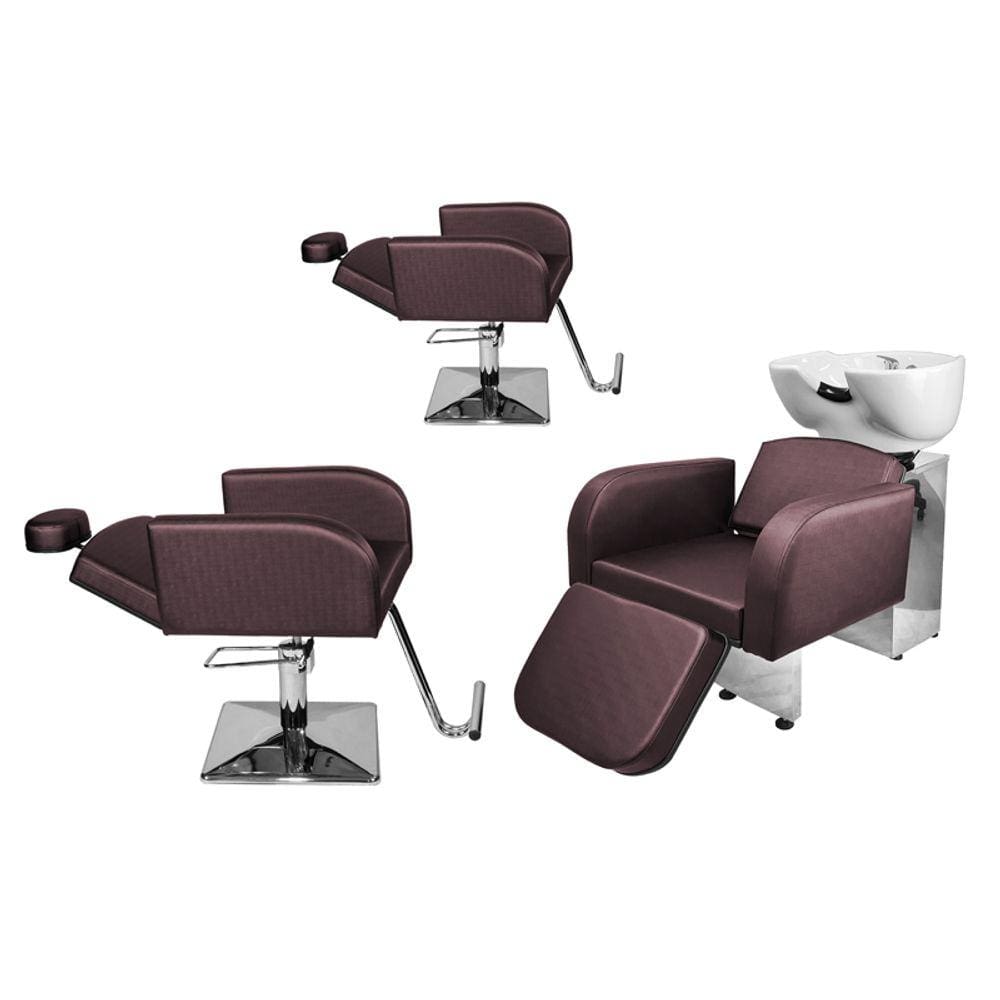 Kit Salão Destak 2 Cadeiras Recl Base Quadrada + Lavatório C/Ap Vinho Facto
