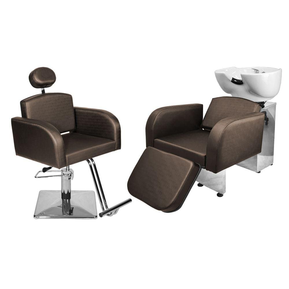 Kit Salão Destak Cadeira Recl Base Quadrada + Lavatório C/Ap Marrom Facto