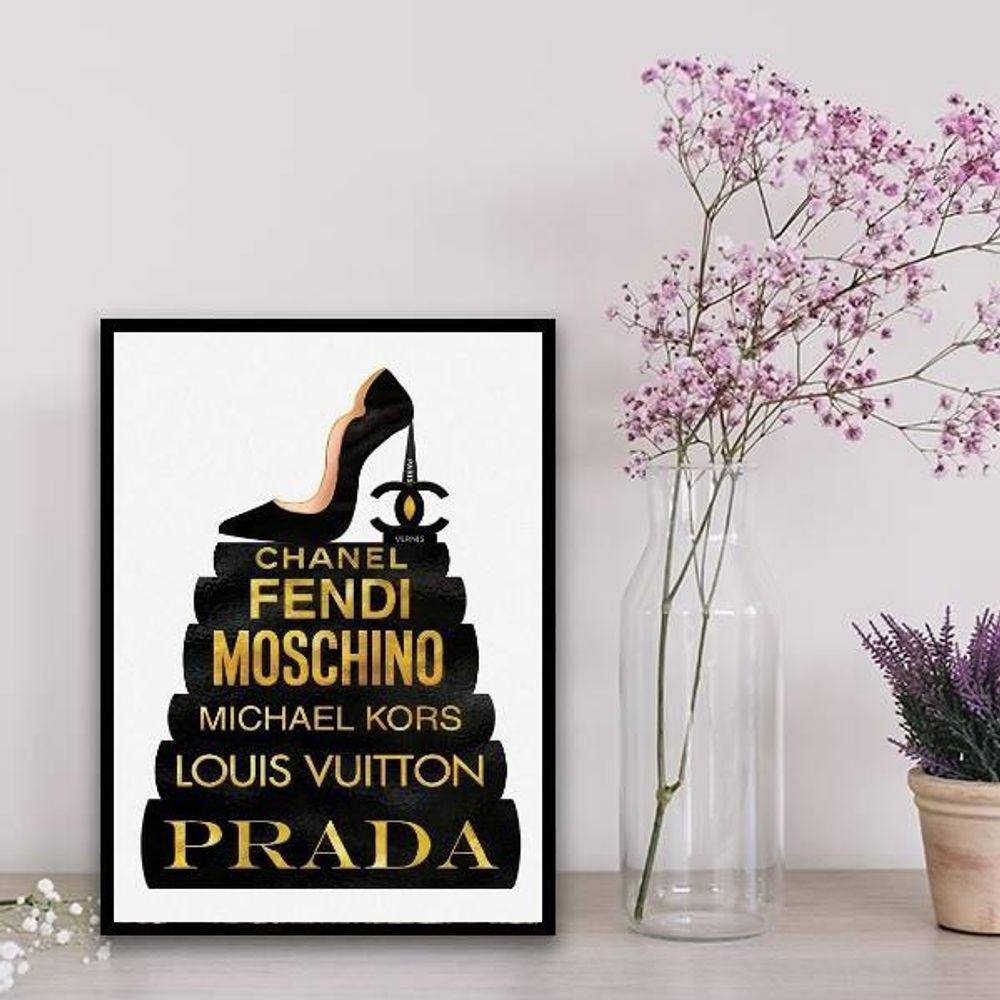 Quadro Fashion Livros Preto E Dourado 24X18Cm Branca