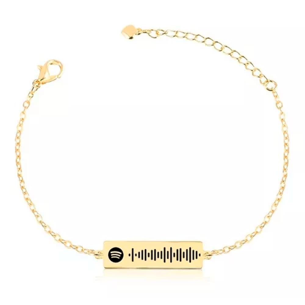 Pulseira Personalizada Placa Retangular Spotify Banhada Em Ouro 18K