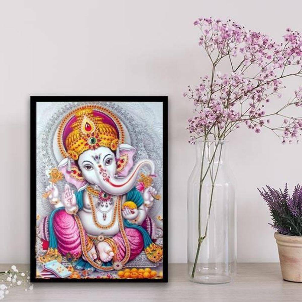Quadro Elefante Ganesha Baby 24X18Cm Branca