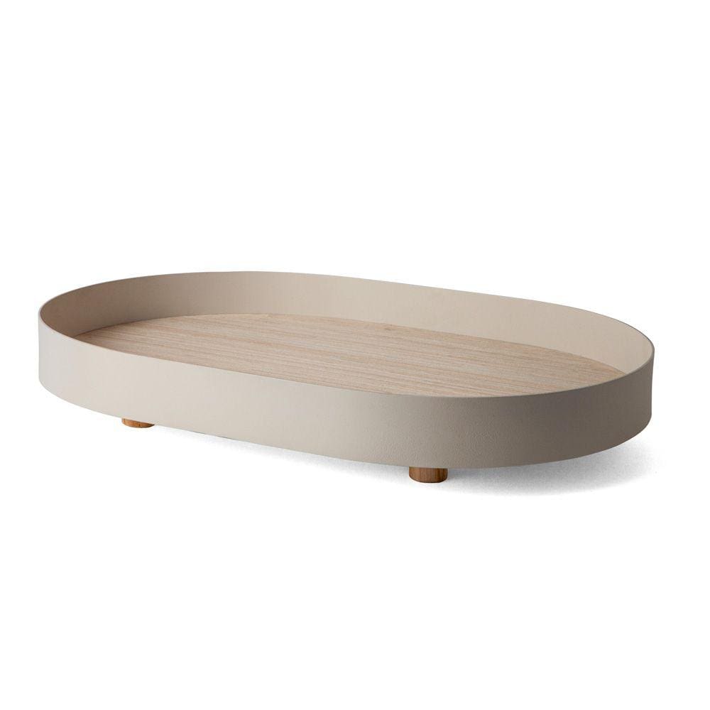 Bandeja Decorativa Oval em Madeira e Metal Branca 50cm 16892 Mart