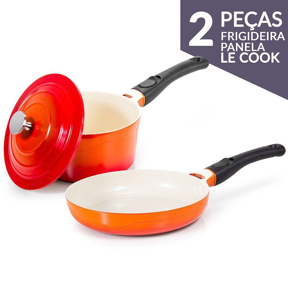 Jogo Frigideira E Panela Cerâmica Laranjas Indução Le Cook