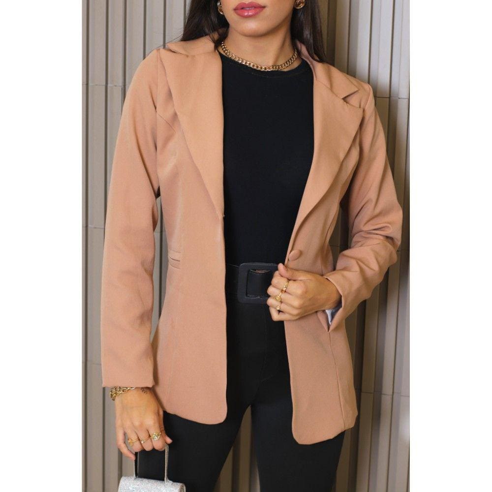 Blazer Feminino Alongado Alfaitaria com Botão Forrado Rosé