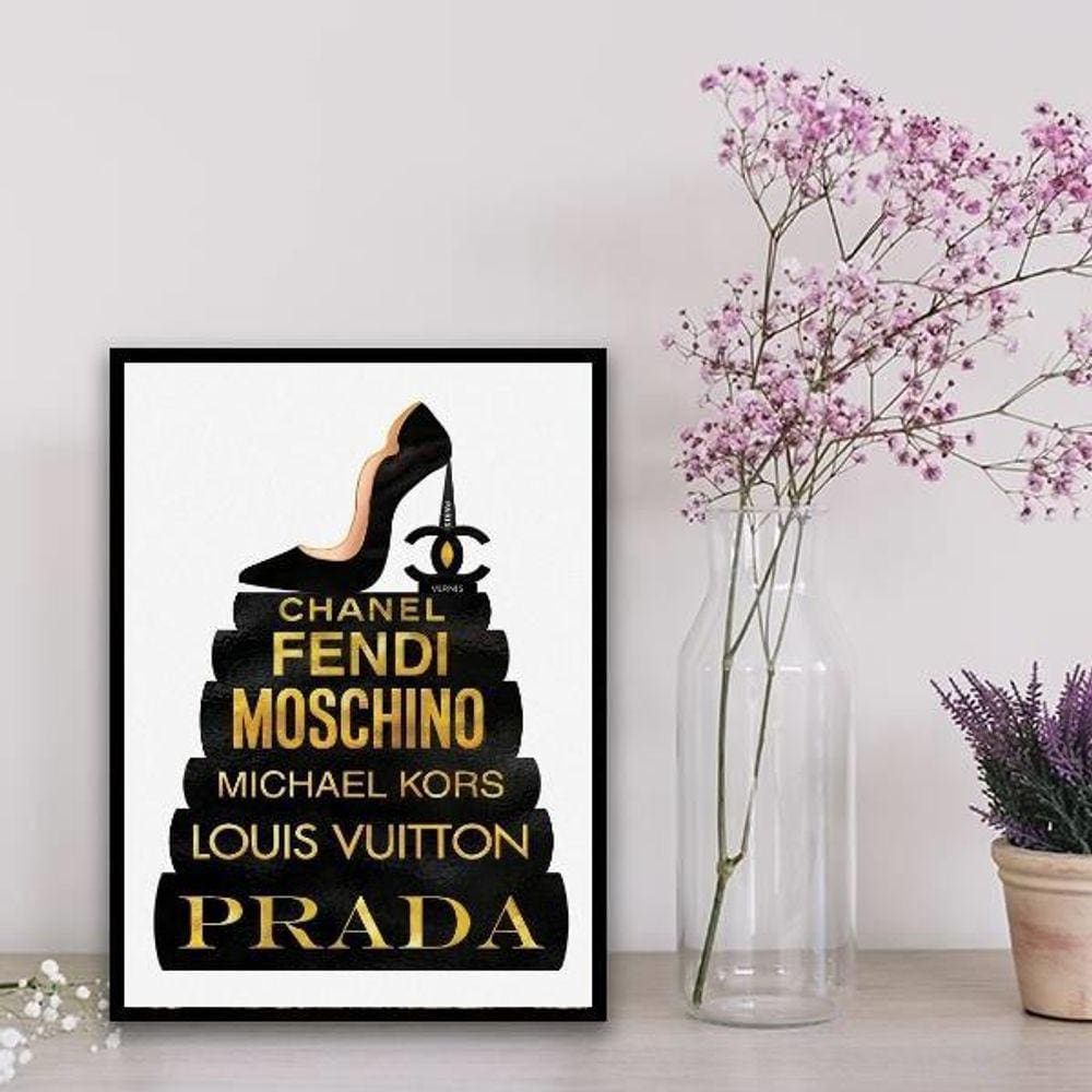 Quadro Fashion Livros Preto E Dourado 33X24Cm Branca