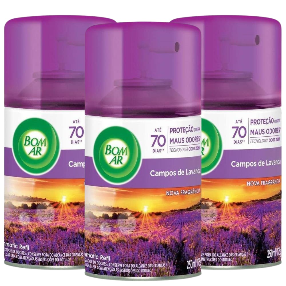 Kit com 3 Refis Bom Ar Freshmatic Lavanda 250ml Cada