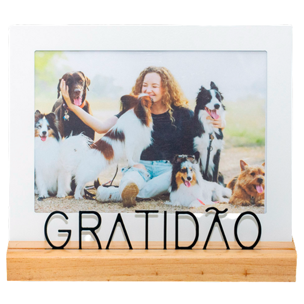 Porta Retrato 13x18cm Geguton Gratidão Preto Branco e Pinus