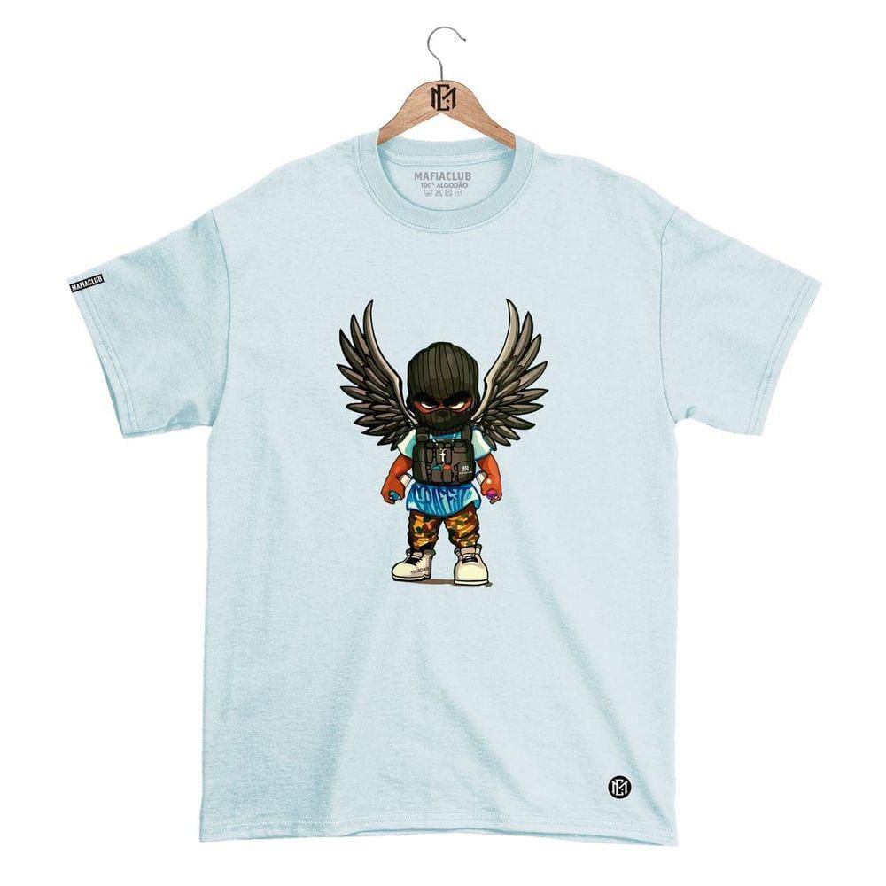 Camiseta DBL Gola Redonda Estampa ANJO Streetwear fio 30.1 Penteado.