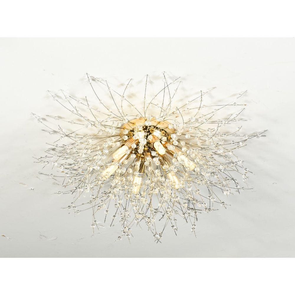 Plafon Dente de Leão Cristais Dourado 6G9 50cm