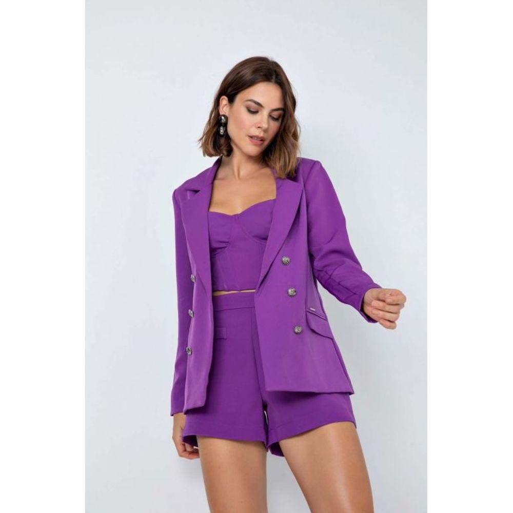 Blazer Alfaiataria Manga Longa Feminino Flor De Lis Violet