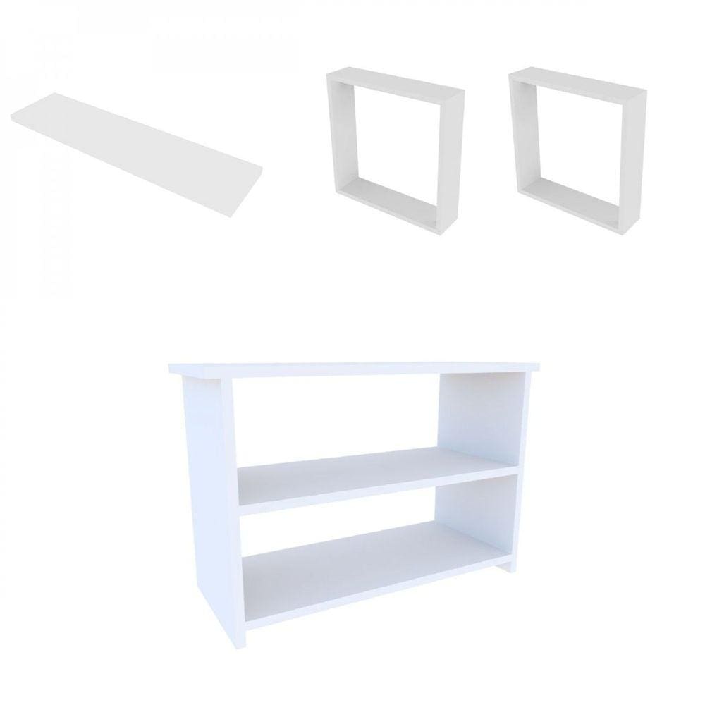 Conjunto com 1 Banco, 1 Prateleira e 2 Nichos Pullen Bramov Móveis Branco